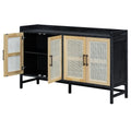 Sideboard Rustic Buffet Cabinet, Sideboard Cabinet With Decorative Rattan Doors, Buffet Cabinet With Storage For Entryway Dining Room Kitchen Living Room, Black Natural Black Natural Mdf
