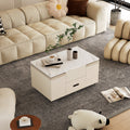 Modern Lift Up Coffee Table With 4 Stools Set For Living Room Expandable 1 Hidden Storage 2 Drawers Space Saving Folding Dining Table White Mdf