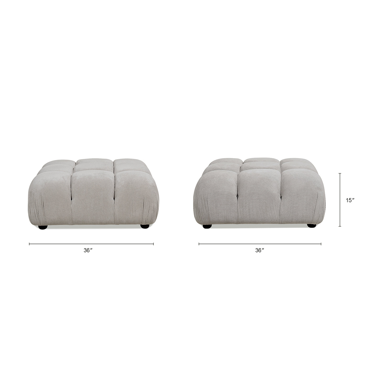 Marcel 36" Bubble Modular Modern Cocktail Ottoman, Pebble Gray Corduroy Gray Foam Corduroy