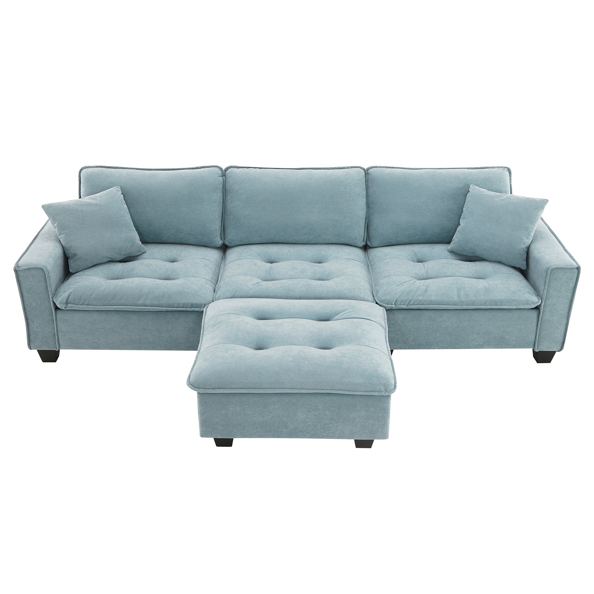 100*59" Modern Convertible Sectional Sofa,L Shaped Reversible Couch Set With Free Pillows,4 Seat Suede Velvet Sleeper Sofa With Ottoman For Living Room,Apartment,Office,3 Colors Light Blue Suede 4 Seat