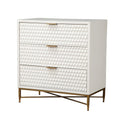 Honeycomb Design 3 Drawer Chest With Metal Legs, Small, White White Wood Metal