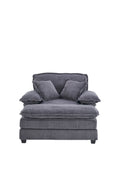 56.3 Inch Corduroy Single Sofa With 2 Toss Pillows And A Ottoman ,Comfy Sofa Deep Seat Couch For Living Room Grey Foam 1 Seat