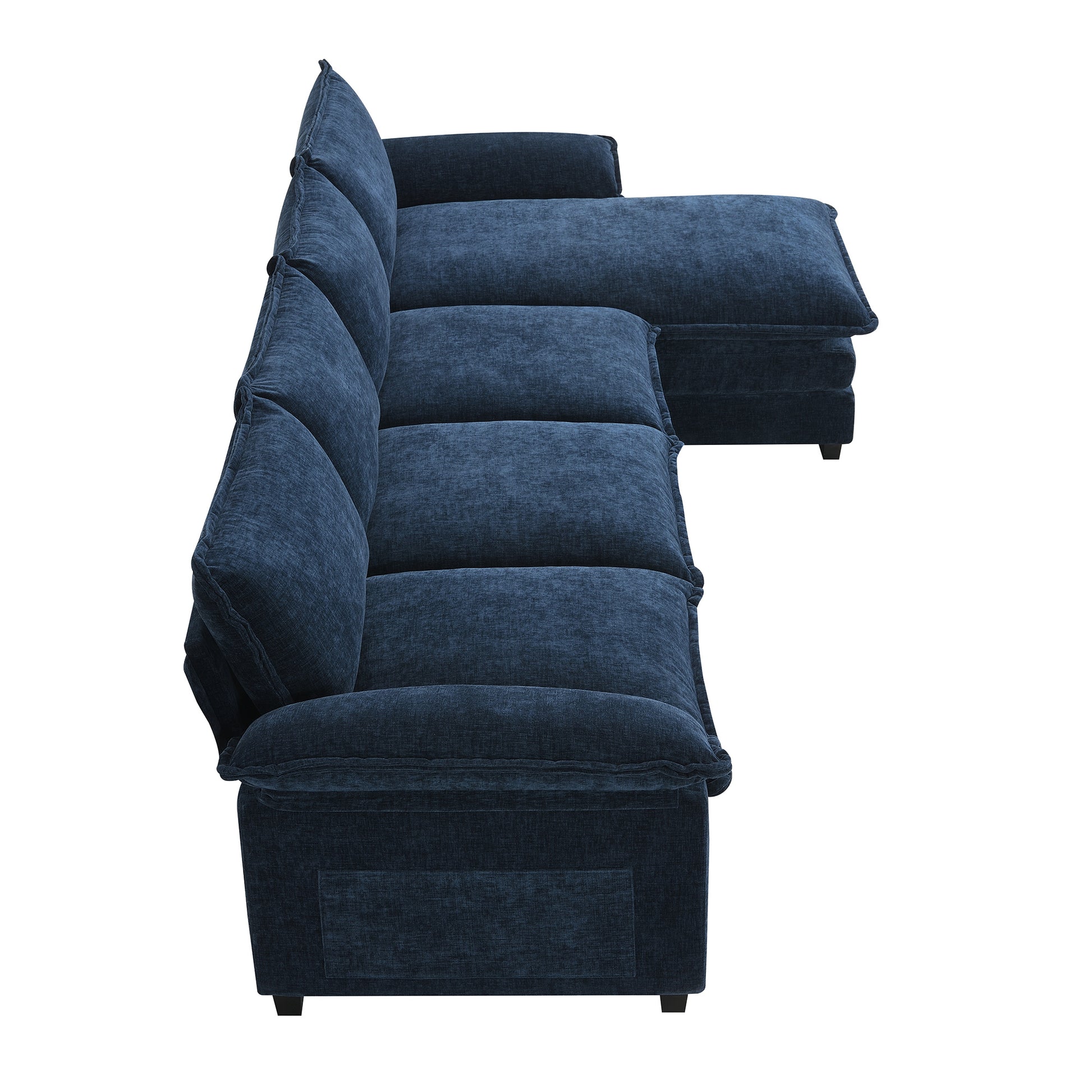 118*55" Modern L Shaped Chenille Cloud Sofa With Double Seat Cushions,5 Seat Upholstered Indoor Furniture,Sleeper Sofa Couch With Chaise Lounge For Living Room,Apartment,3 Colors Dark Navy Chenille 4 Seat