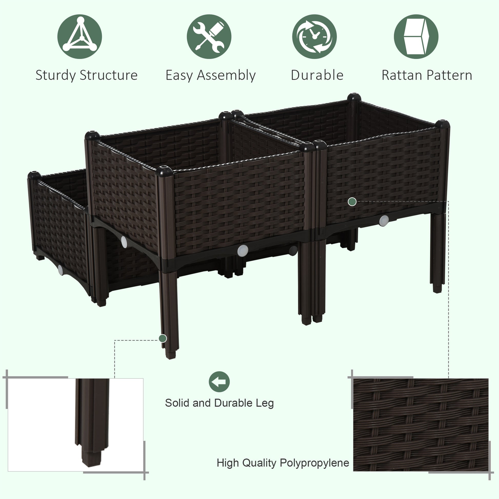 Outsunny 4 Piece Raised Garden Bed With Legs, Self Watering Planter Box Raised Bed To Grow Flowers, Herbs & Vegetables, Brown Brown Plastic