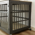 Furniture Style Dog Crate Wrought Iron Frame Door With Side Openings, Grey, 38.4''W X 27.7''D X 30.2''H. Grey Particle Board