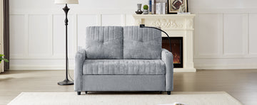 53.9" Modern Loveseat Pull Out Sofa Bed With Adjustable Backrest, Two Cup Holdersa Phone Holder, Three Charging Ports And Side Storage Pockets For Living Room, Grey Grey Foam Chenille