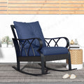 Outsunny Outdoor Wicker Rocking Chair With Padded Cushions, Aluminum Furniture Rattan Porch Rocker Chair W Armrest For Garden, Patio, And Backyard, Navy Blue Blue Aluminum