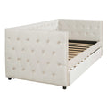 Twin Size Tufted Upholstered Daybed With Trundle, Velvet Sofabed With Rivet Design, No Box Spring Needed,Beige Twin Beige Velvet