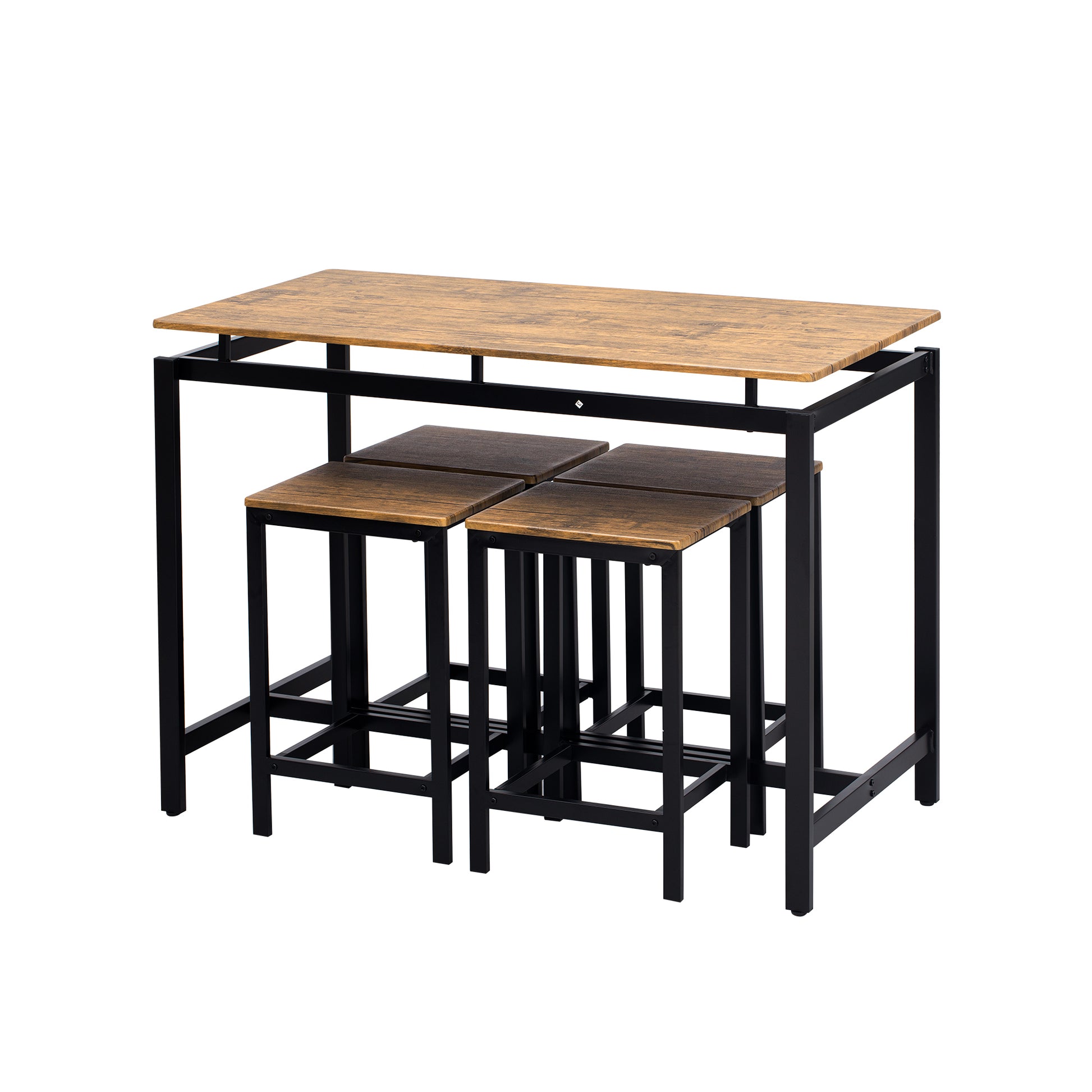 5 Piece Compact Bar Table Set With Table And Stools Modern Industrial Design, Space Saving Furniture For Dining Room And Breakfast Nook Brown Brown Mdf Steel
