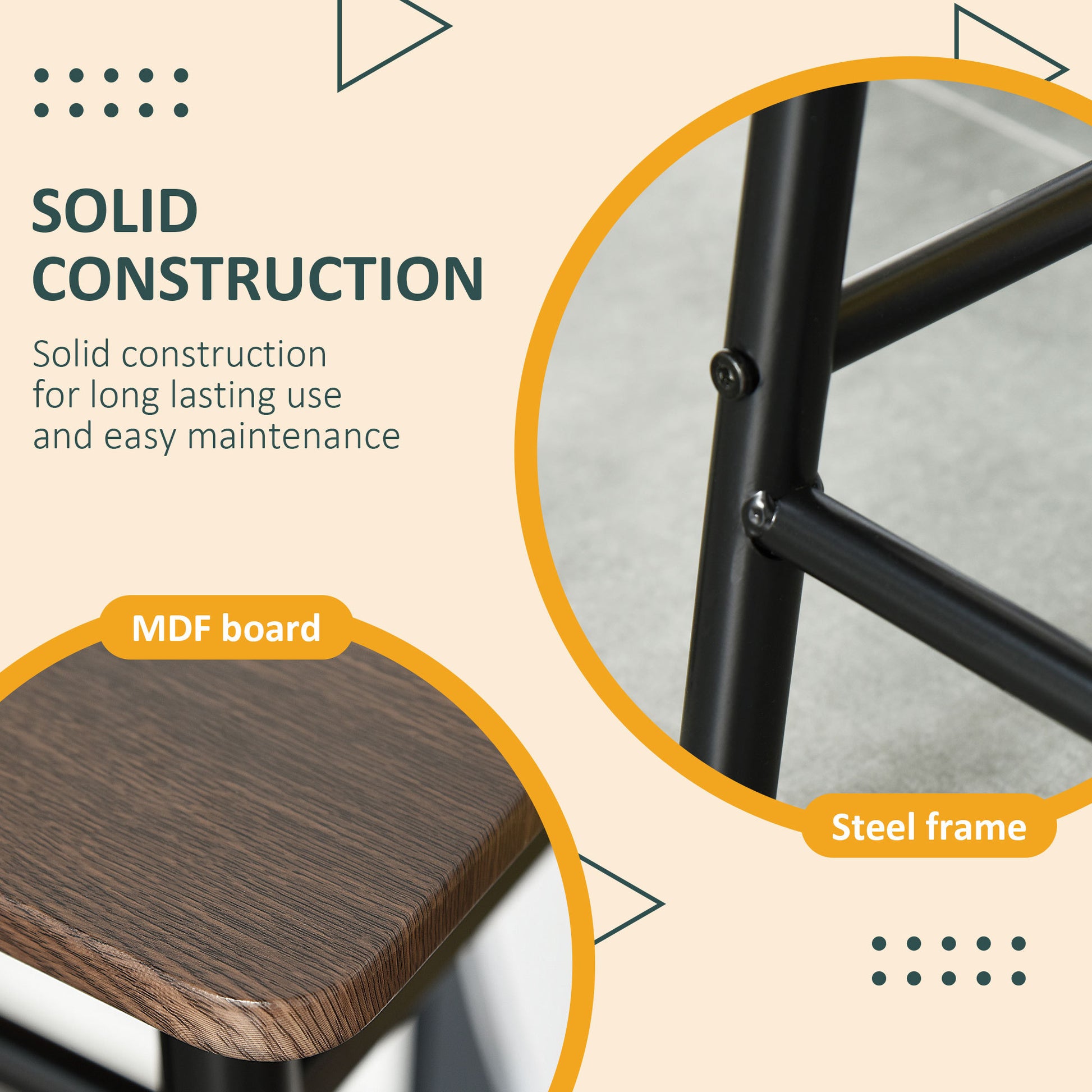 Homcom 3 Piece Counter Height Bar Table And Chairs Set, Space Saving Dining Table With 2 Matching Stools, Storage Shelf Metal Frame Footrest, Black, Brown Black Mdf