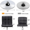 Bar Stools Set Of 2, Pu Leather Adjustable Swivel Barstools, Armless Adjustable Kitchen Counter Height Bar Stools, Thickened Seat Cushion Square Island Chairs With Back, Black Black Metal