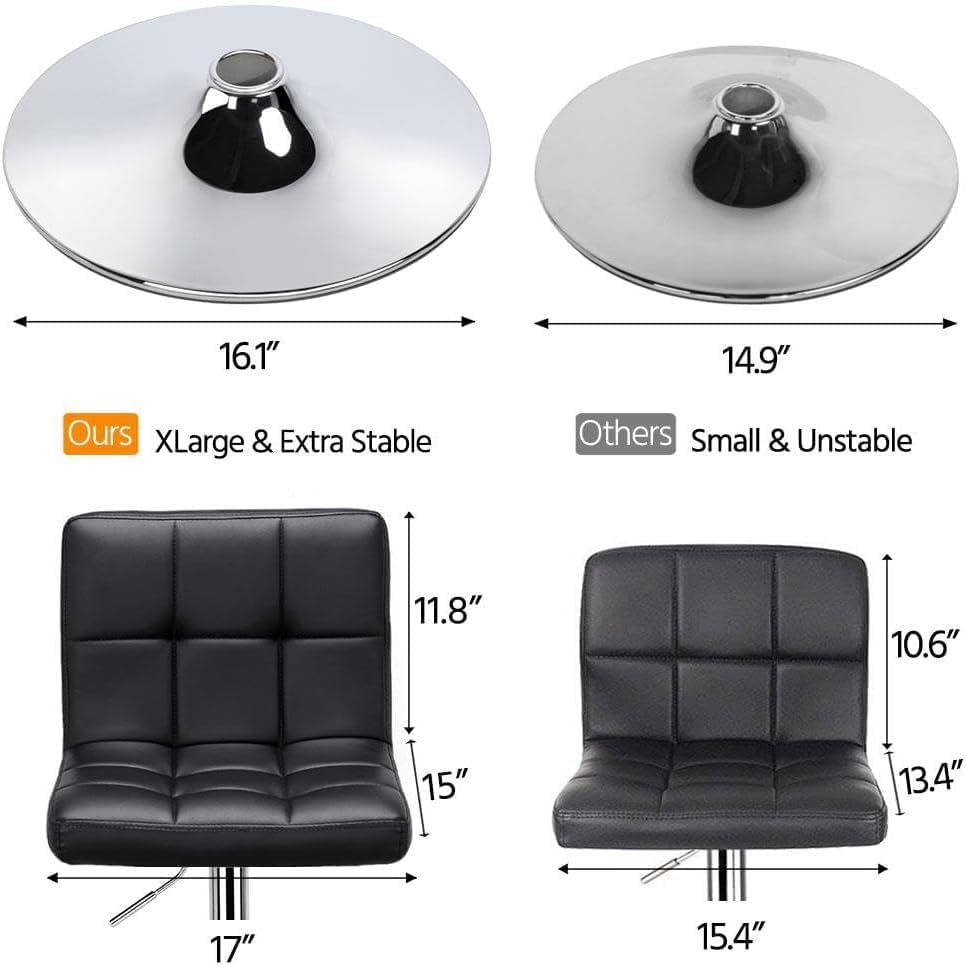 Bar Stools Set Of 2, Pu Leather Adjustable Swivel Barstools, Armless Adjustable Kitchen Counter Height Bar Stools, Thickened Seat Cushion Square Island Chairs With Back, Black Black Metal