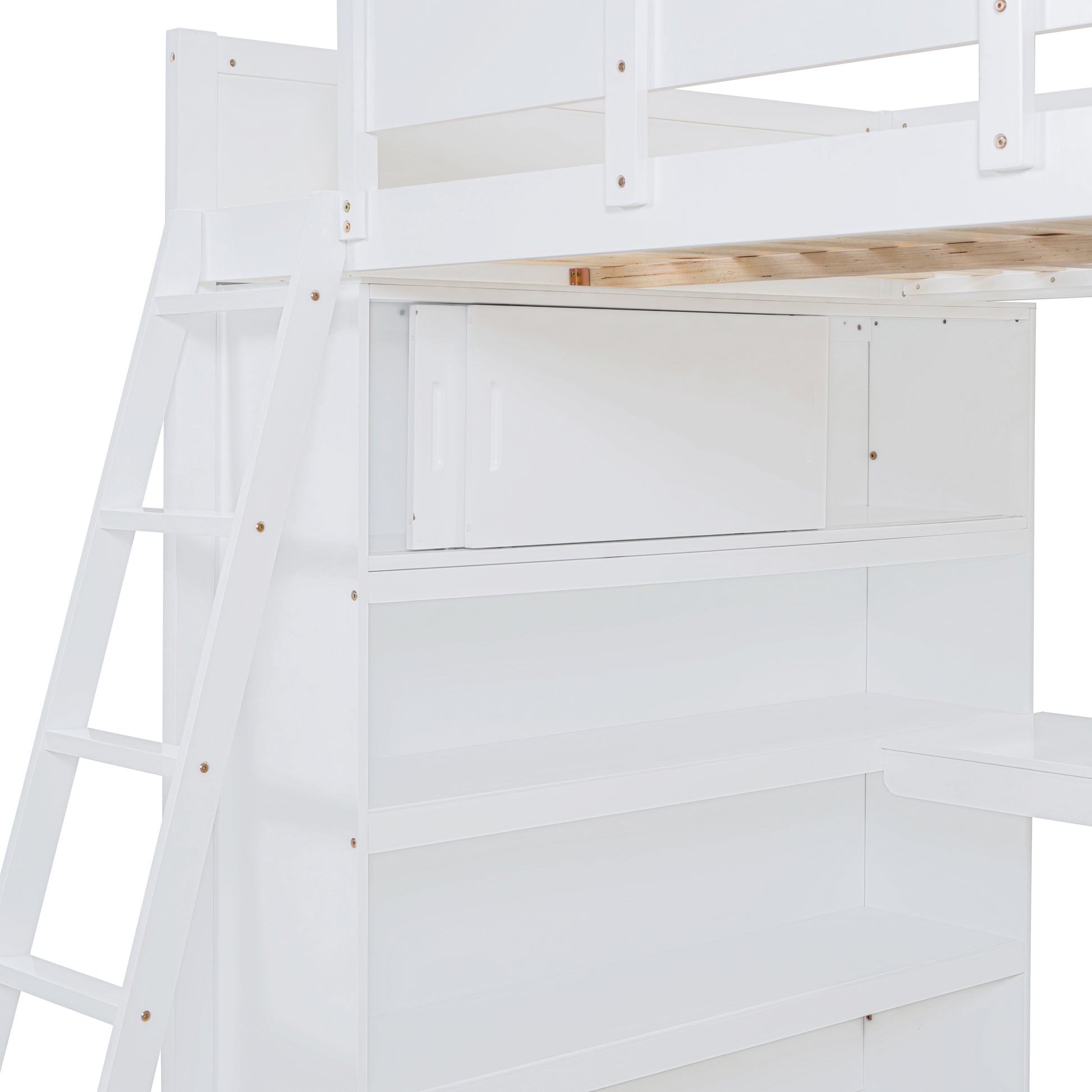 Full Size Loft Bed With Desk And Shelf White Full White Solid Wood