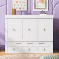 Queen Size Murphy Bed With Usb Port And A Large Drawer, White Queen White Solid Wood Mdf