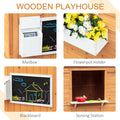 Outsunny Wooden Playhouse For Kids Outdoor With Working Door, Windows, Mailbox, Bench, Flowers Pot Holder, 48