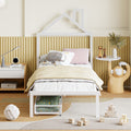 Twin Size Metal Platform Bed With Two Drawers,House Shaped Headboard Design, White Twin White Metal