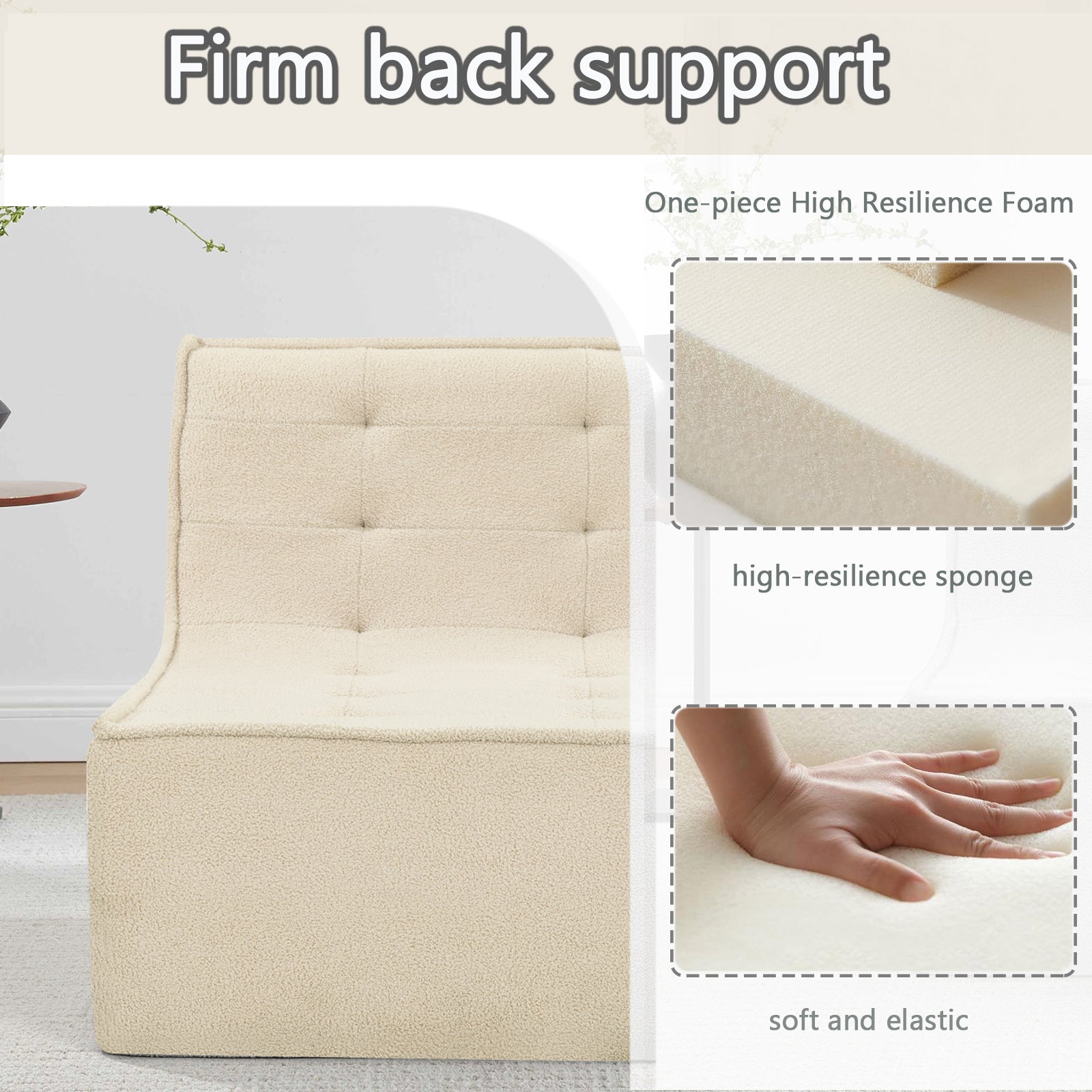 Fireside Chair, Lazy Floor Sofa Couch, Teddy Velvet Bean Bag Chair, Tatami Sofa With High Resilience Foam For Living Room, Bedroom, Office Salon, Khaki Khaki Soft Foam Foam,Teddy