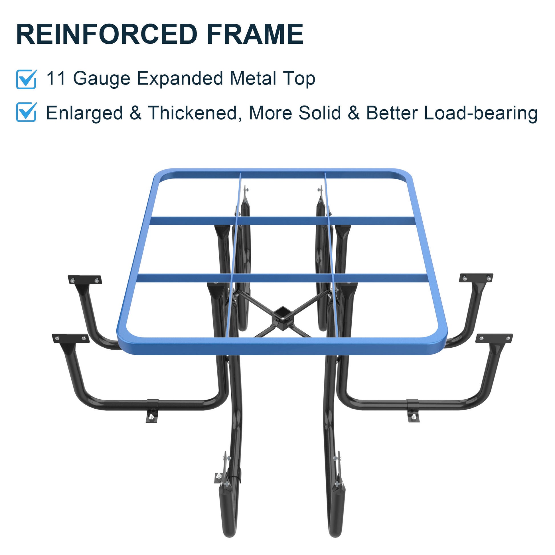 Square Outdoor Steel Picnic Table 46" Blue ,With Umbrella Pole,Blue Blue Steel Steel