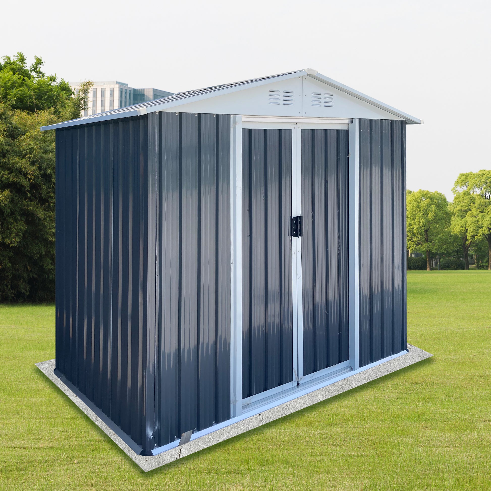 Outdoor Storage Sheds 6Ftx4Ft Apex Roof Grey Grey Garden & Outdoor Metal