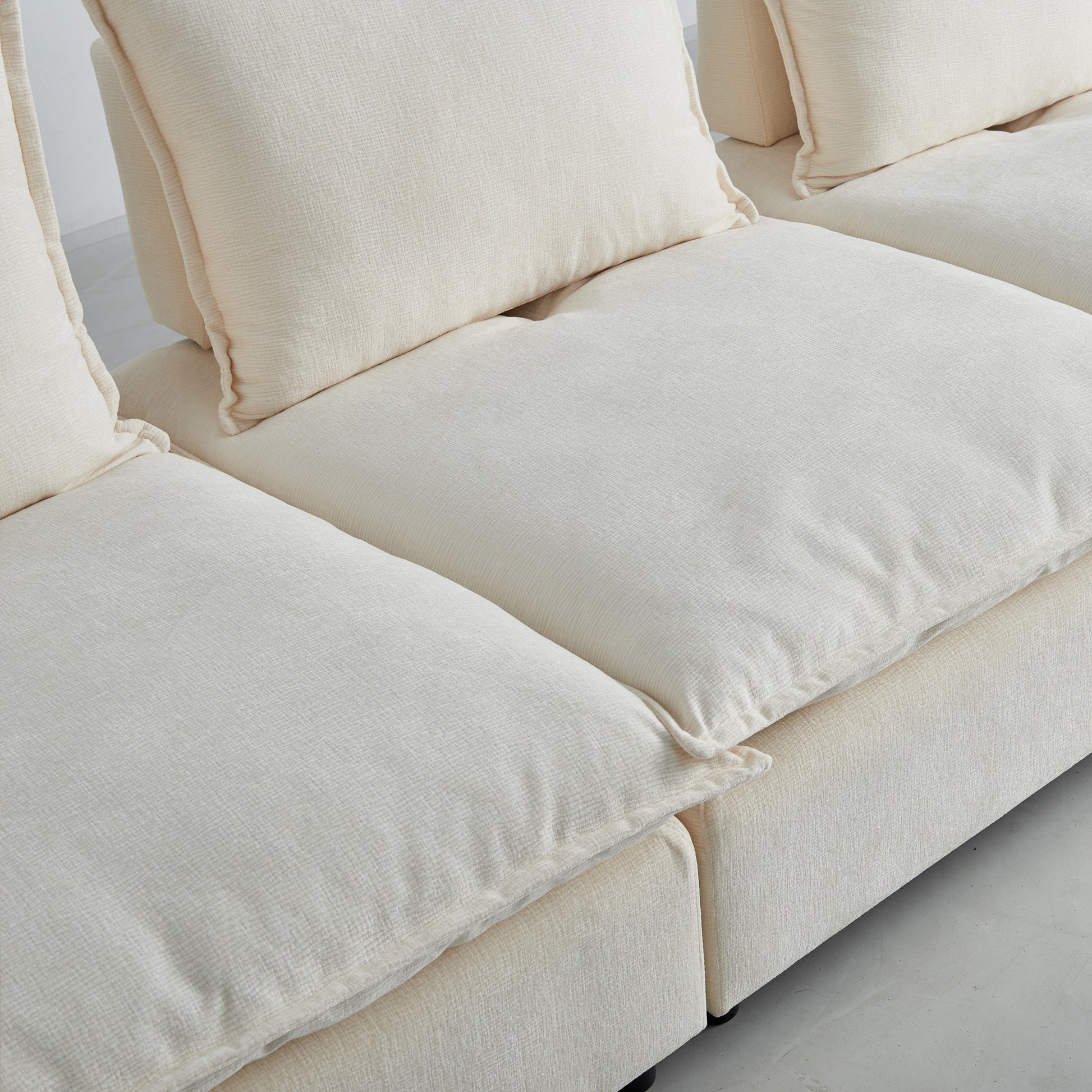Mid Century Modern 3 Seater Sofa Couch For Living Room Modular Sectional Armless Sofa, Ultra Soft Chenille Fabric, Sturdy Frame, Comfortable And Stylish Furniture Beige Foam Chenille 2 Seat