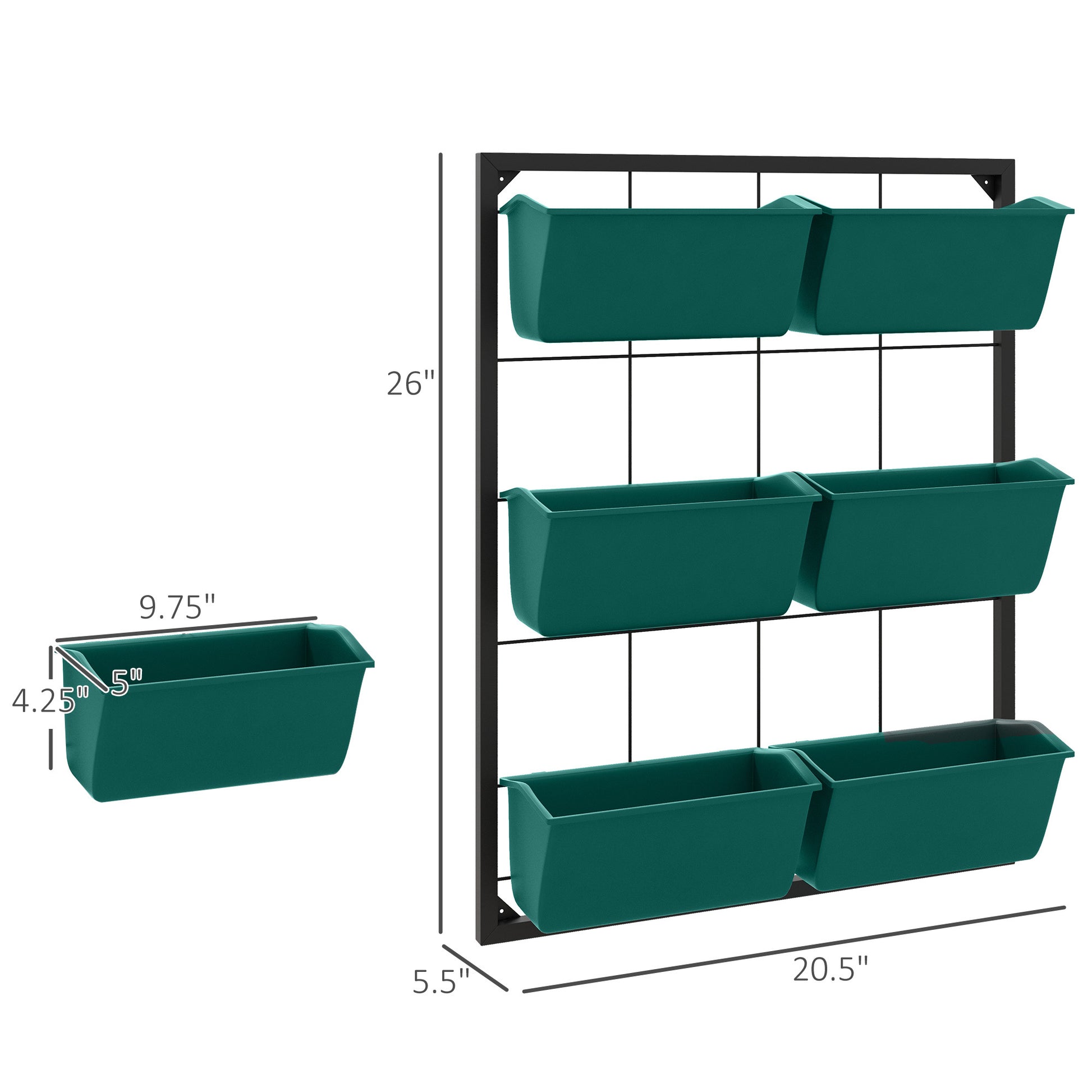 Outsunny 3 Tier Wall Planter With 6 Pots For Indoor And Outdoor Use, Hanging Plant Holder, Self Draining Wall Mounted Planter For Vegetables, Flowers, Herbs, Green Green Steel