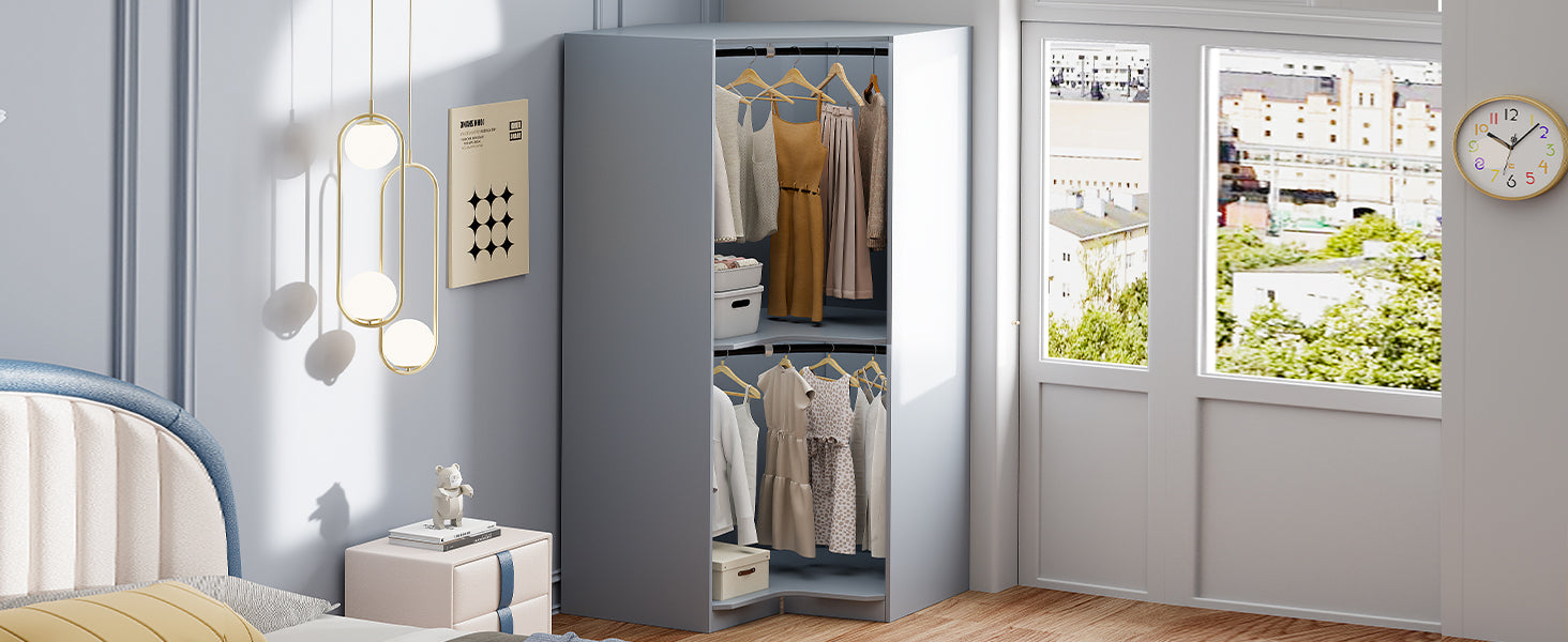 Polygon Corner Wardrobe, Gray Gray Particle Board