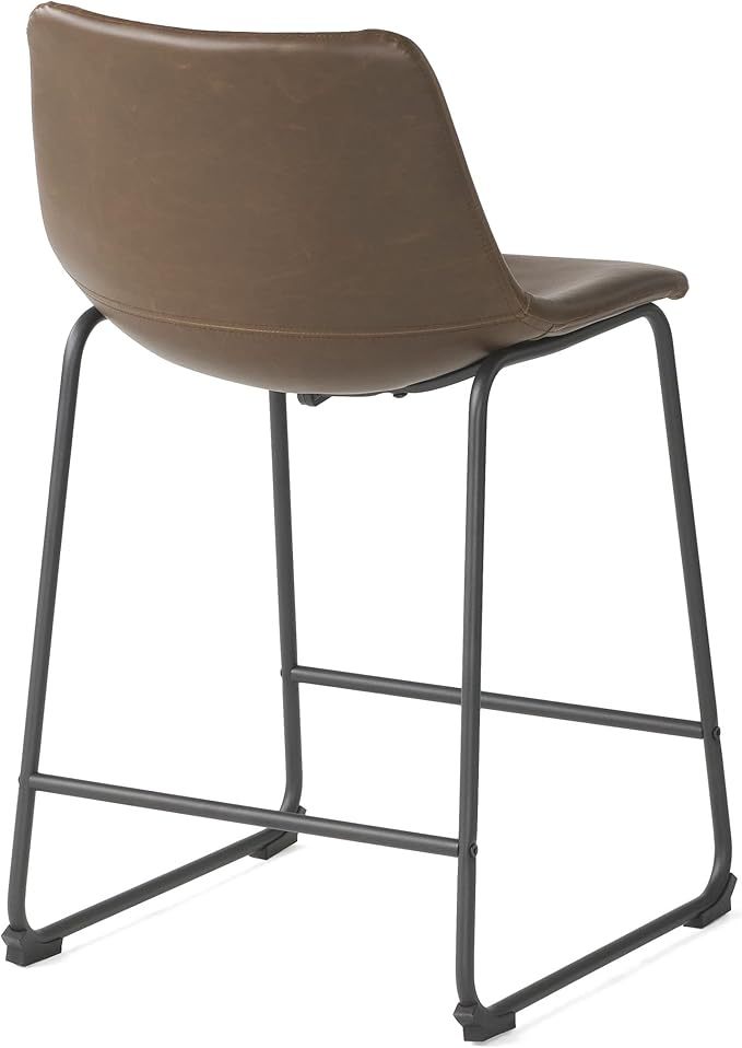 Set Of 2, Vintage Brown Counter Stool,17.75"D X 21.20"W X 35.25"H Black Brown Leather