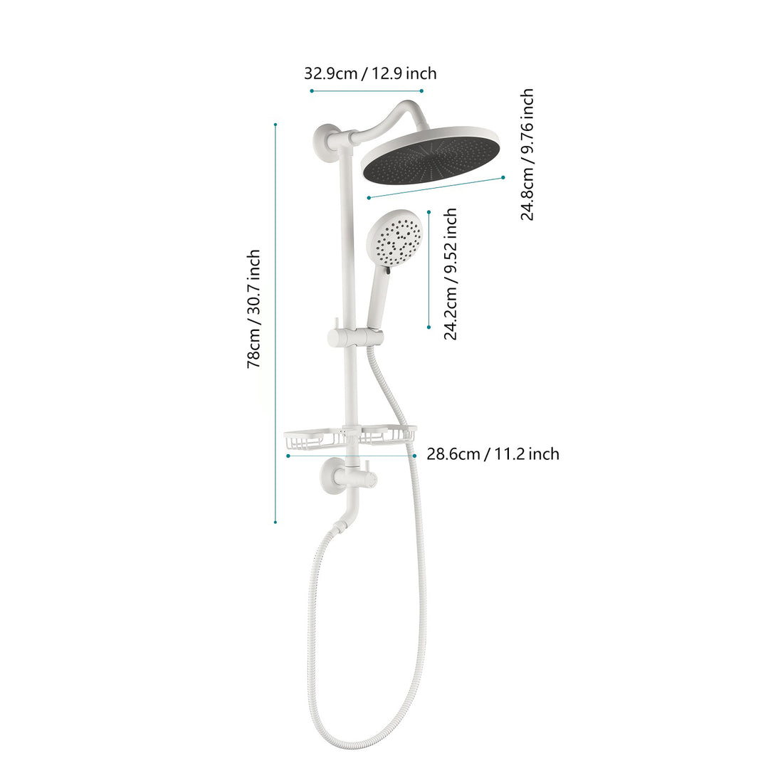 Showerspas Shower System, With 10" Rain Showerhead, 4 Function Hand Shower, Adjustable Slide Bar And Soap Dish White Bathroom Brass