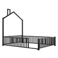 Full Size Metal House Platform Bed With Guardrail And Chimney, Black Box Spring Not Required Full Black Metal Metal