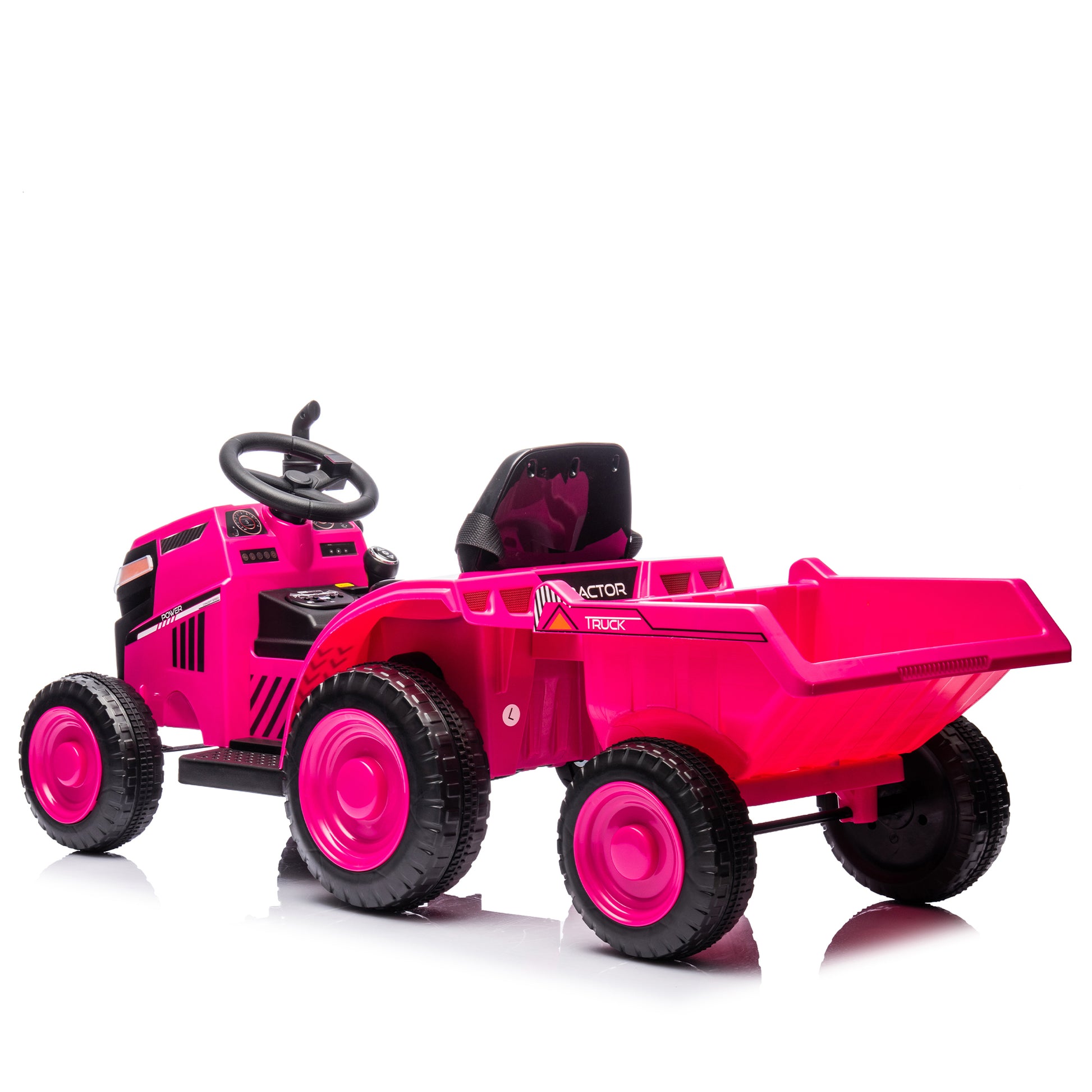 12V Kids Ride On Electric Tractor Black Knight,Kids Ride On Toy.2Wd,Non Skid Tires, Steering Wheel, Foot Pedal,With Removable Storage Tug,Light,Bluetooth,Music,Mp3,Usb,Power Display For Kids Aged 3 . Rose Red 50 99 Lbs Polypropylene