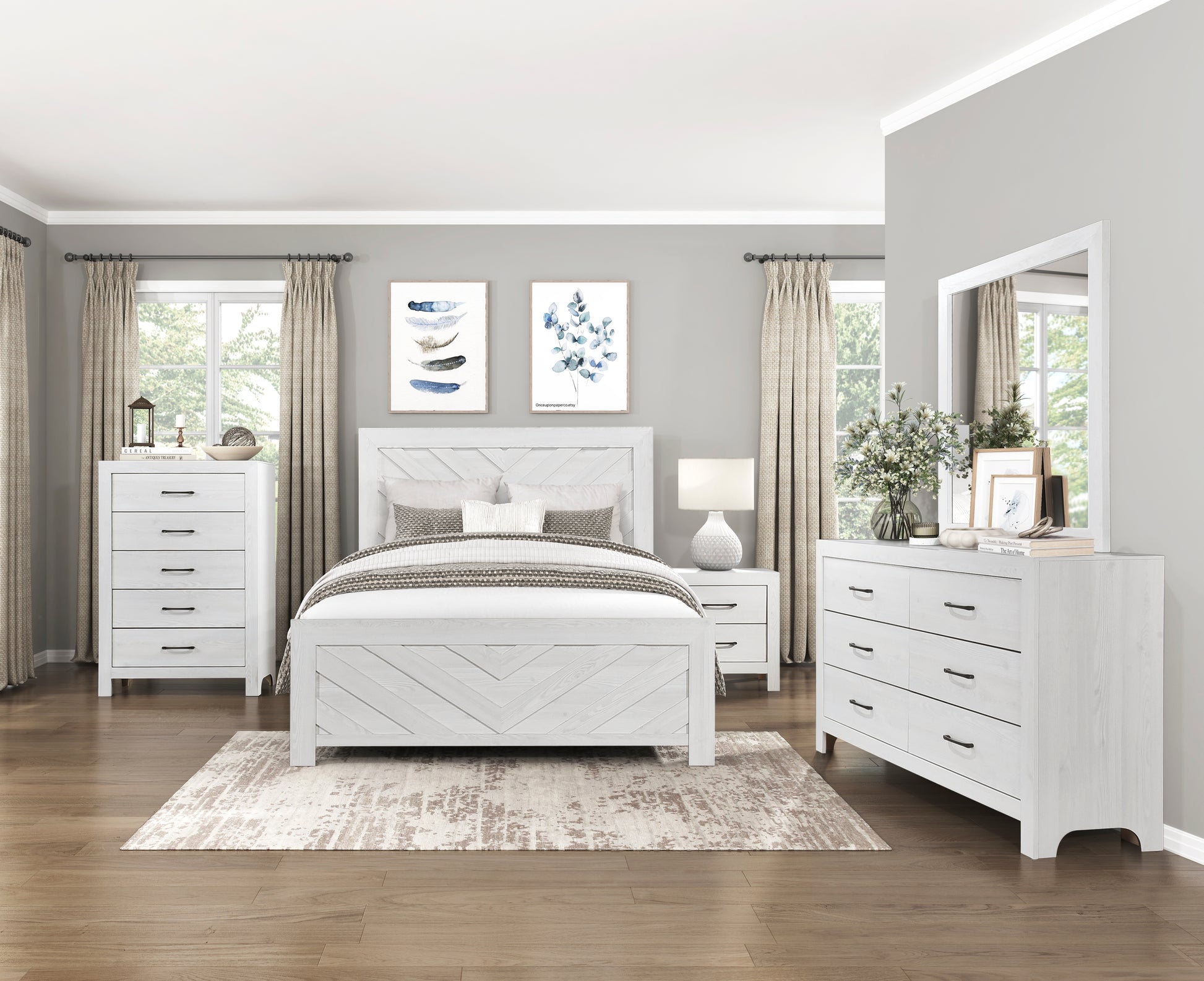 Contemporary White Finish Queen Size Panel Bed Wooden Bedroom Furniture 1Pc, Bed In A Box Box Spring Required Queen White Bedroom Bed Frame Wood