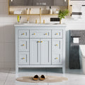 36'' Bathroon Vanity With Resin Sink Combo Set, Modern Freestanding Single Bathroom Cabinet With 6 Drawers & 2 Cabinets, Storage Cabinet For Bathroom, Solid Wood Frame Vanity Set, Light Blue 4 Light Blue 2 Bathroom Freestanding Modern Solid Wood Mdf