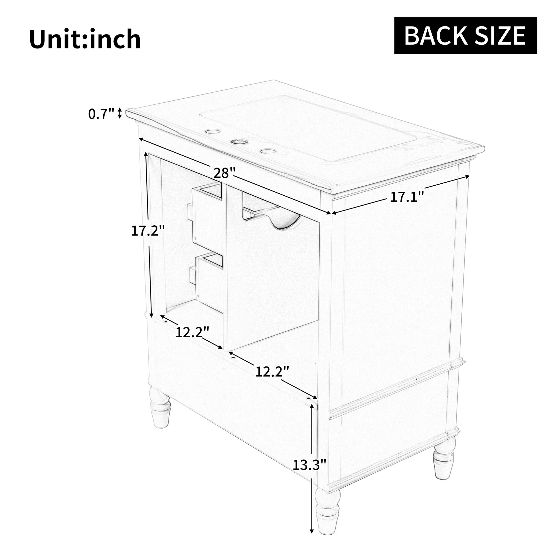 30" Bathroom Vanity With Sink, Bathroom Cabinet With A Door, Three Drawers, Solid Wood Legs & Mdf Board, Adiustable Foot Pads, White White Mdf