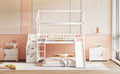 Twin Over Twin Bunk Bed With Two Drawers And Slide, House Bed With Slide, White Old Sku :Lt000129Aak White Pine