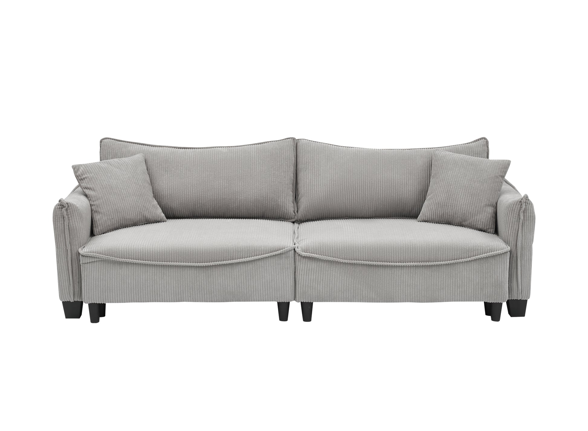2345 Grey Corduroy Fabric, Sofa Can Be Converted Into A Sofa Bed With Two Throw Pillows, Suitable For Living Room And Other Scenes Gray Corduroy 3 Seat