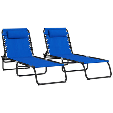 Outsunny Folding Chaise Lounge Pool Chair, Patio Sun Tanning Chair, Outdoor Lounge Chair With 4 Position Reclining Back,Mesh Seat For Beach, Yard, Patio, Blue Light Blue Steel