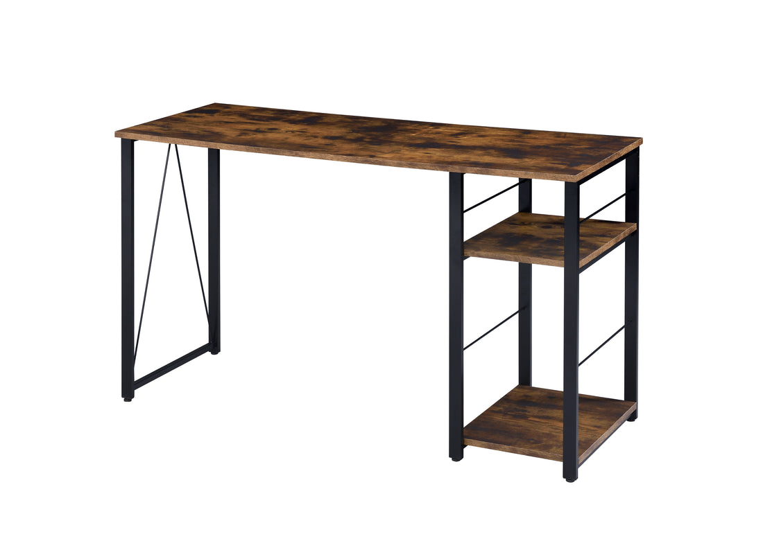 Vadna Weathered Oak & Black Finish Writing Desk Black,Oak Metal,Synthetic Wood