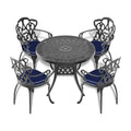 Cushions In Random Colors 5 Piece Set Of Cast Aluminum Patio Furniture With Cushions Yes Dining Set Black Seats 4 Rust Resistant Frame Water Resistant Cushion Garden & Outdoor Complete Patio Sets Aluminium