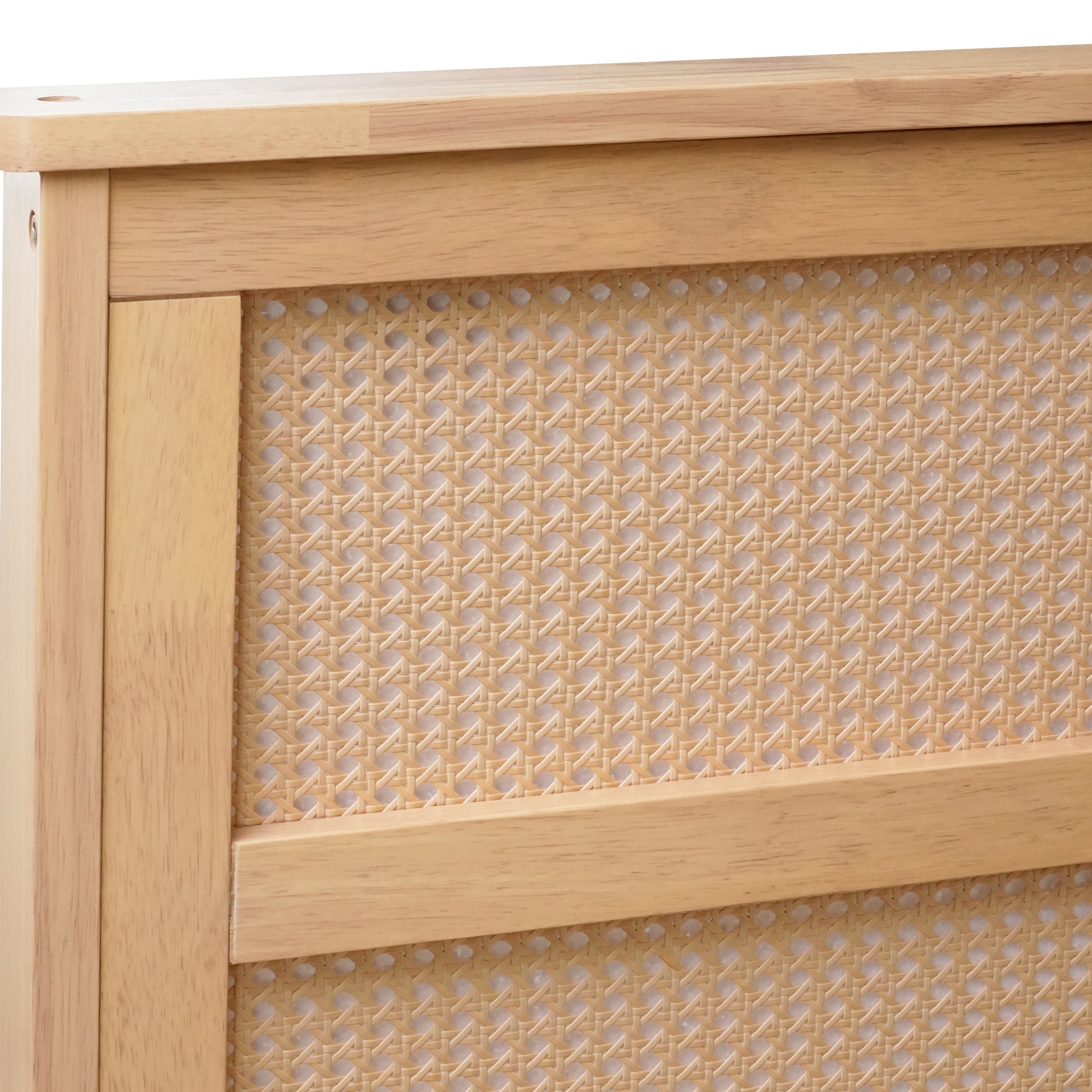 King Size Bed With Rattan Headboard, Two Storage Drawers, Rubber Wood Bed With Enhanced Support Salts And Feet,White Oak King White Oak Rubber Wood