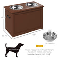 Pawhut Raised Pet Feeding Storage Station With 2 Stainless Steel Bowls Base For Large Dogs And Other Large Pets, Brown Brown Mdf