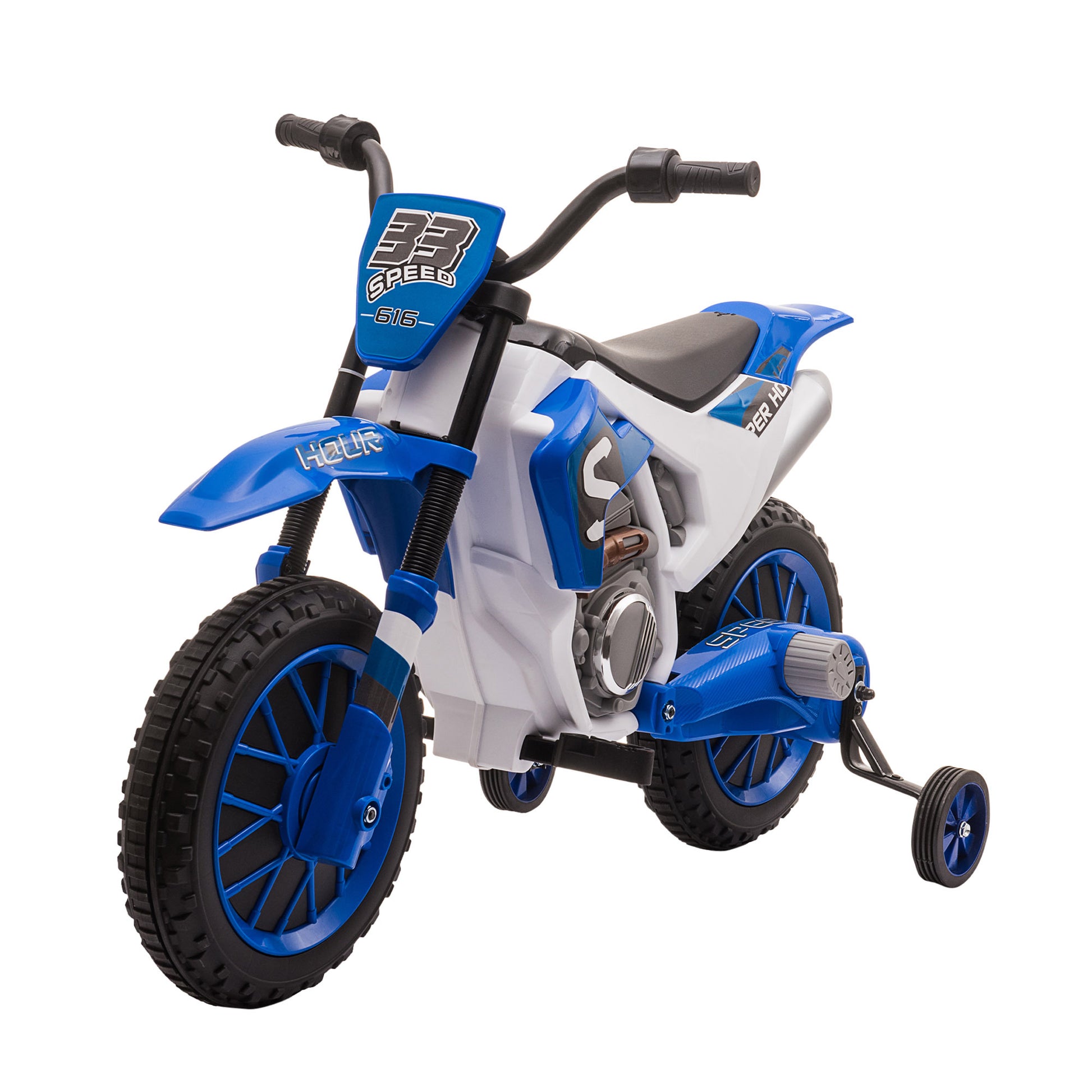 Aosom 12V Kids Motorcycle Dirt Bike Electric Battery Powered Ride On Toy Off Road Street Bike With Charging Battery, Training Wheels Blue Blue Plastic