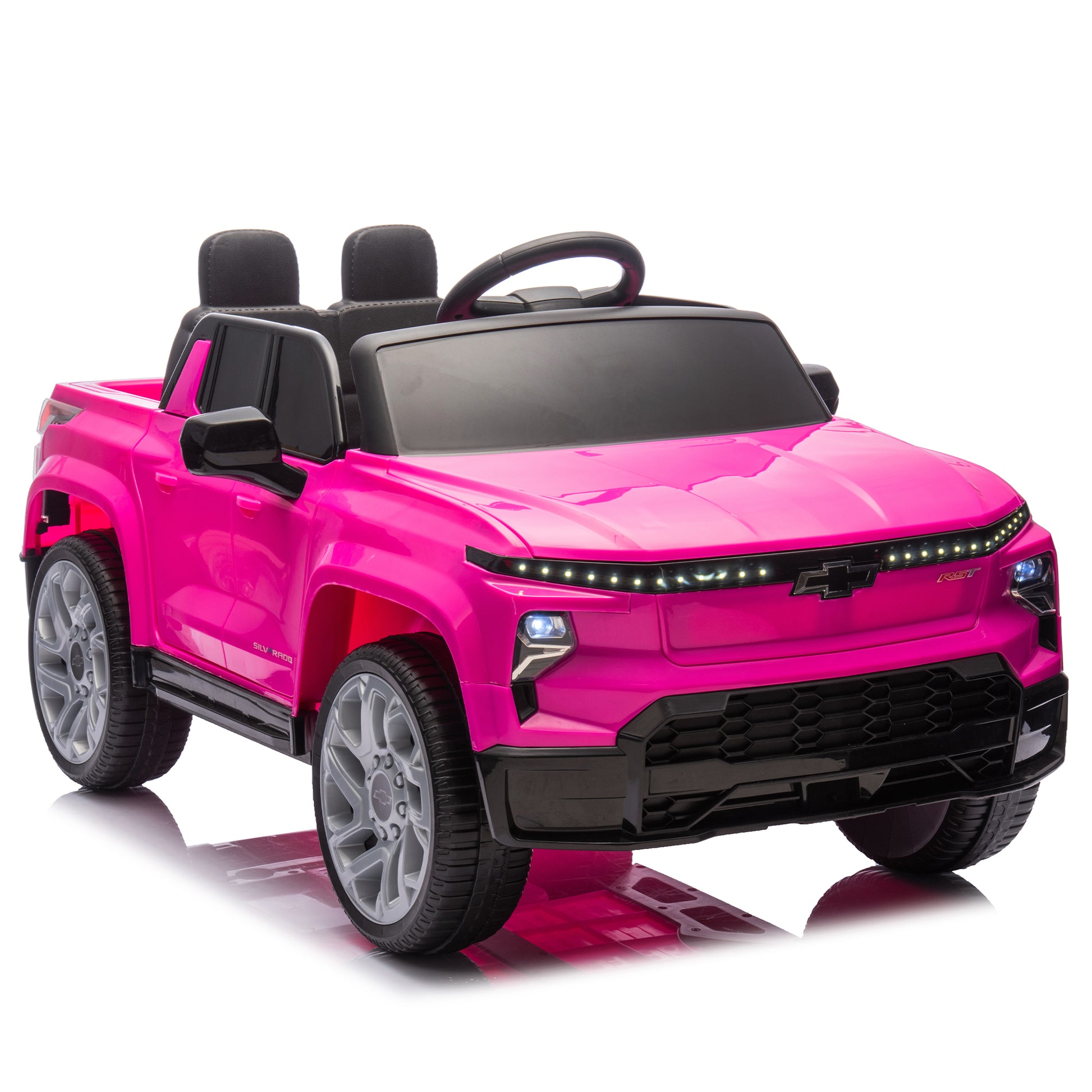 24V Kids Ride On Car W Parents Control,Licensed Chevrolet Silverado,Four Wheel Suspension,Led Lights,Bluetooth,Music,Usb,Mp3,Power Display,Speeds 2.49 3.73Mph For Kids Aged 2 5. Pink 50 99 Lbs