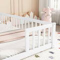 Double Twin Floor Bed With Fence, Guardrails, Without Door, White Twin White American Design Pine