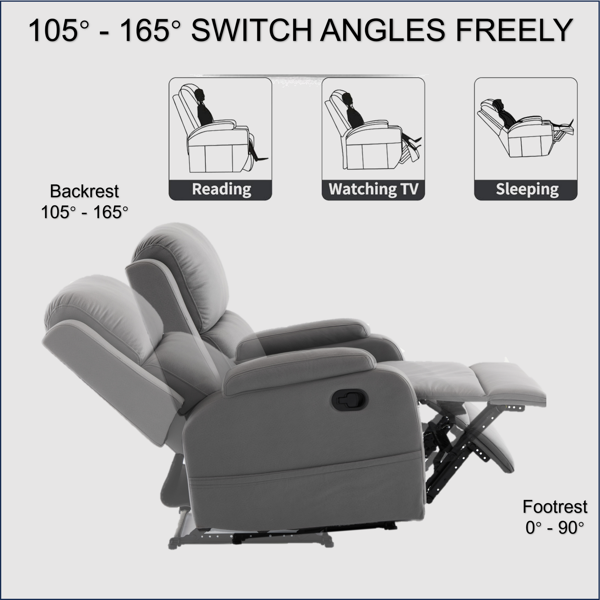 Best Choice Recliner Chair Living Room Reclining Sofa Chair, Home Theater Seating Modern Recliner, Manual Recliner Sofa Chair For Living Room Office Apartment, Easy To Reach Side Button Gray Gray Pu Leather