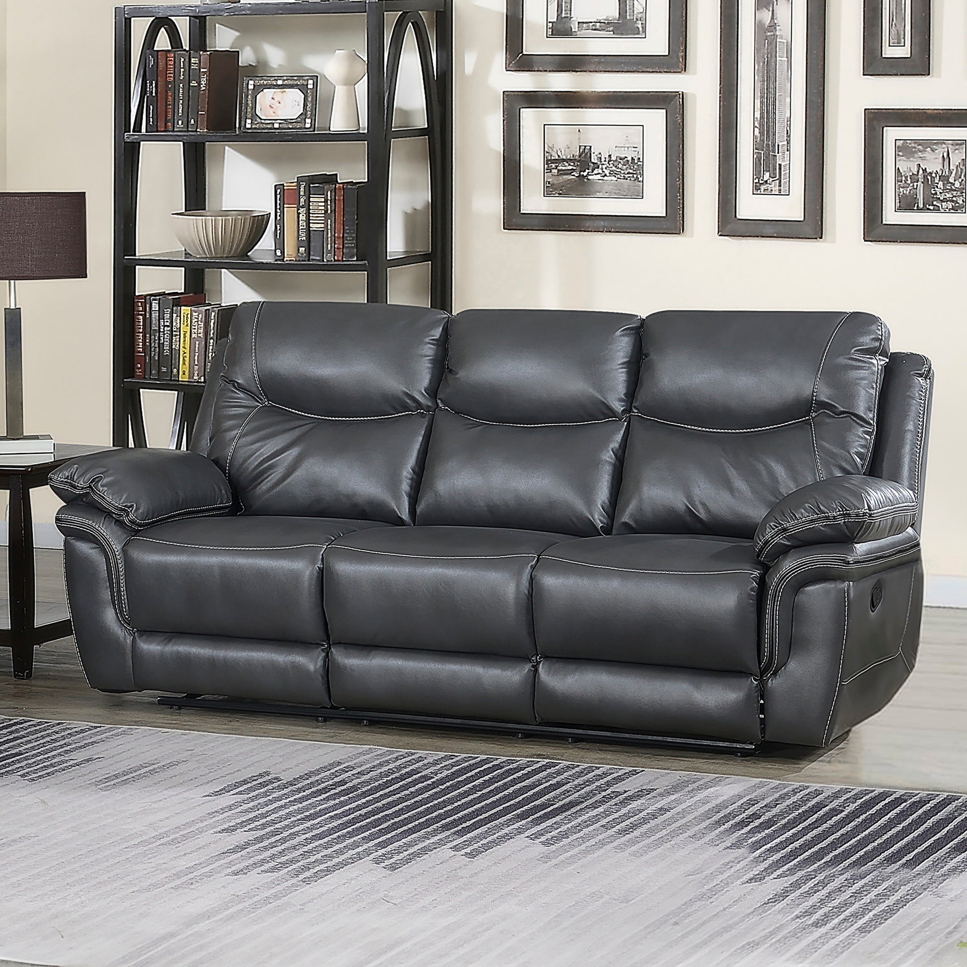 Isabella Sofa And Loveseat Set Gray Dark Gray Faux Leather 5 Seat