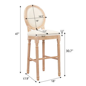 Hengming French Country Wooden Barstools With Upholstered Seatingbeige And Natural,Set Of 2 Beige Foam Fabric