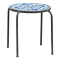 Skye End Table White Blue Ceramic Tile Iron