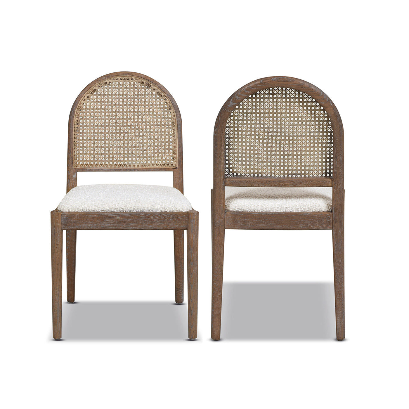 Panama 18.5" Curved Cane Rattan Side Dining Chair, Set Of 2, Ivory White Boucle White Foam Wood Fabric Rattan