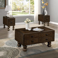 Rectangle Living Room Coffee Table Set, 3 Piece Solid Wood Living Room Table Set, 1 Coffee Table And 2 End Table, Wood Center Table Tea Table Set With Rivet Decoration Legs.Easy Assembly, Espresso Espresso Pine