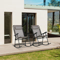 Outsunny 2 Piece Outdoor Rocking Chair Set, Patio Folding Lawn Rocker Set With Headrests For Yard, Patio, Deck, Backyard, Gray Grey Steel